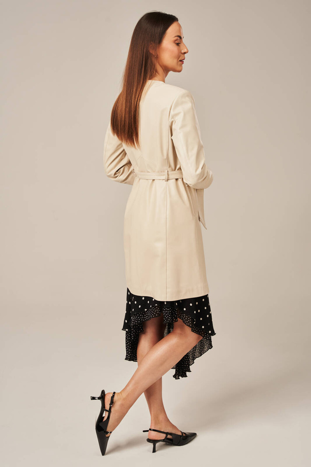 Palton damă din piele naturală, bej, fără căptușeală – elegant și versatil