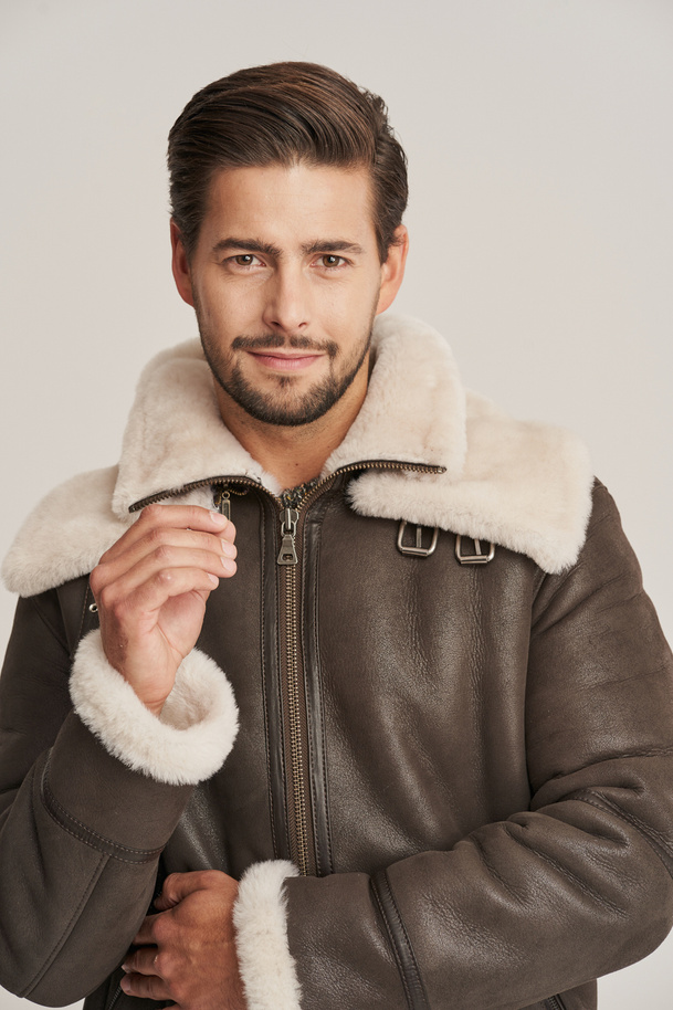 Geacă pilotă bomber pentru bărbați B2/B3 din piele naturală de miel, maro