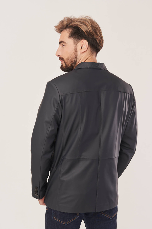 Sacou bărbătesc din piele naturală de miel – grafit închis