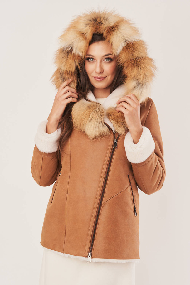 Geacă de iarnă pentru femei din piele de miel cu blană naturală